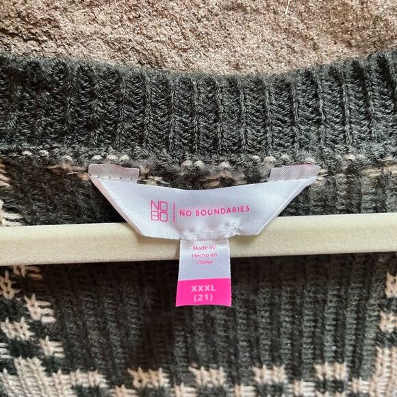 No Boundaries V-Neck Checkered Cardigan Size XXXL Juniors Rib Trim Preppy Green - Picture 7 of 10